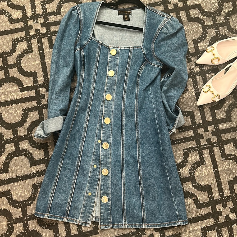 House of Harlow 1960 Denim Mini Dress  Long Sleeve